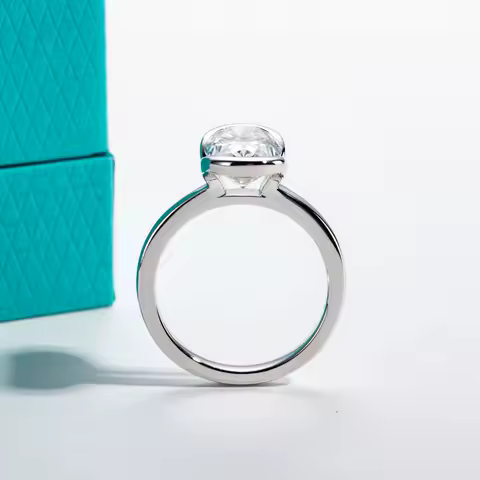 AnuJewel 3ct D Color Oval Moissanite Engagement Ring 925 Sterling Silver Half Bezel Setting Solitaire Promise Rings for Women