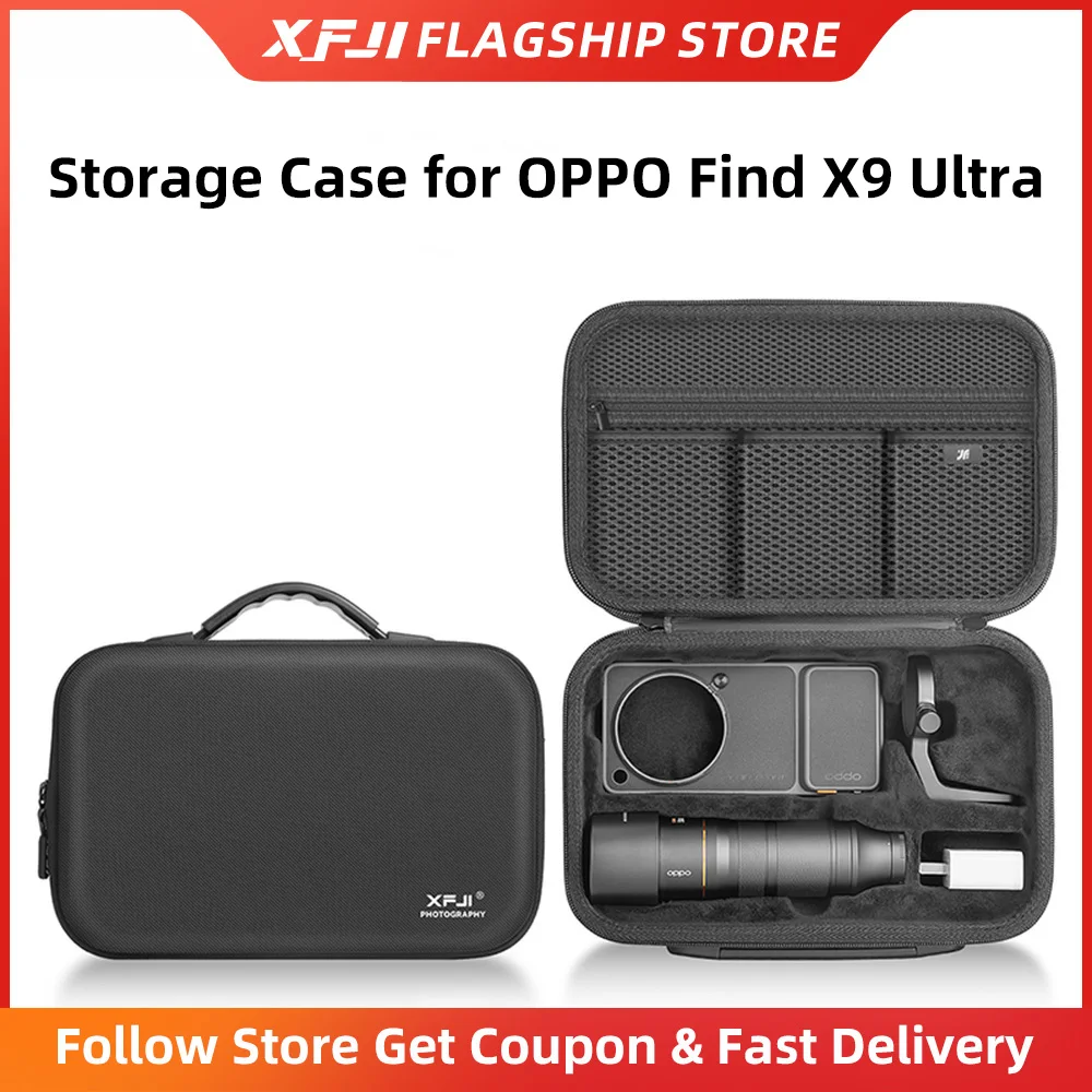 Sac de rangement XFJI, étui rigide résistant aux chutes, sac à main pour OPPO Find X9 Ultra, kit de photographie, accessoires