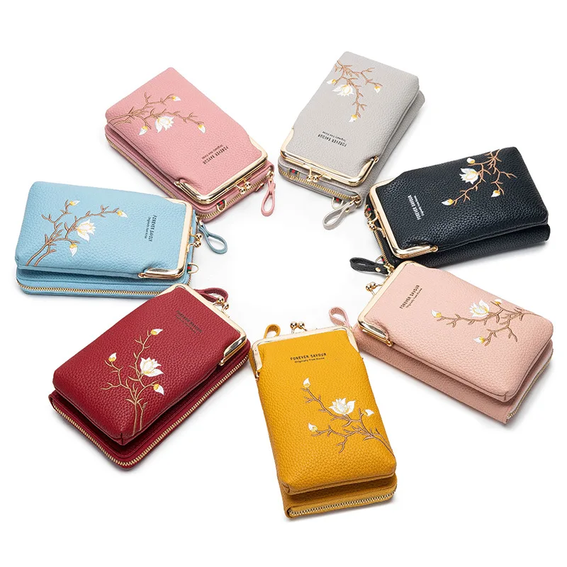 PU-Leder-Geldbörse, elegante Blumenmuster-Umhängetasche, Geldbörse für Mädchen, modische Damen, kleine Umhängetasche für Mobiltelefone
