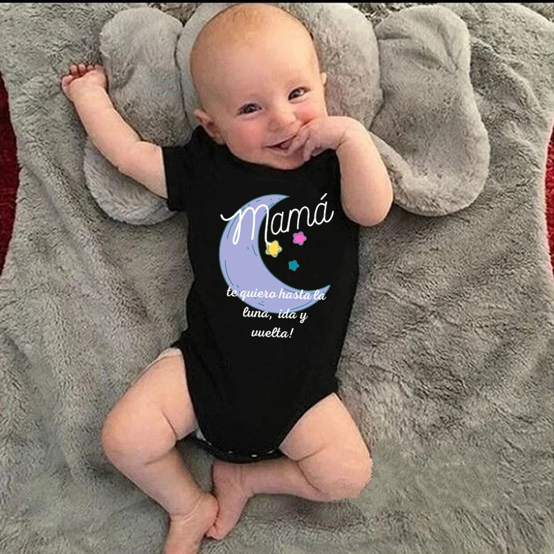 I Love You To The Moon And Back Baby Onesie Mama Moon Star Print Newborn Short Sleeve Romper Baby Shower Gift
