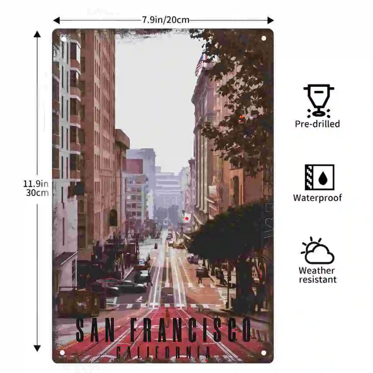 2D FLAT 1pc Vintage San Francisco California City Street Metal Wall Sign Decoration for Home Garage Bedroom Porch And Garden