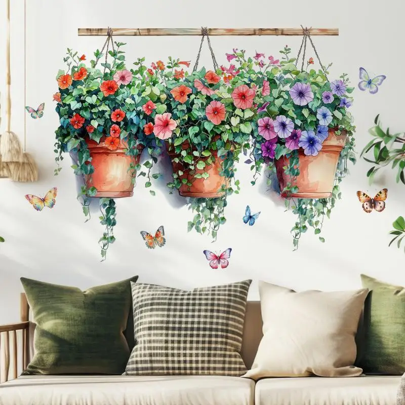 Morning Glory Potted Flower PVC Self Adhesive Stickers For Glass Living Room Bedroom Bathroom Decals