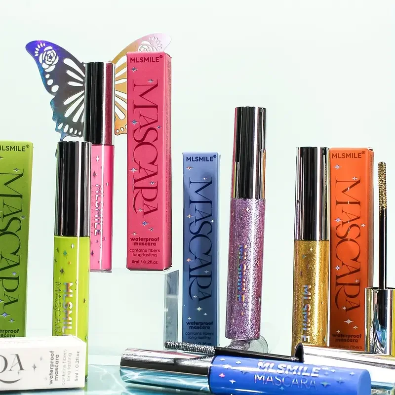 Mascara imperméable à séchage rapide, couleur vibrante, volumateur, maquillage de cils recourbé avec tenue longue durée, baguette à paillettes une pièce pour fête