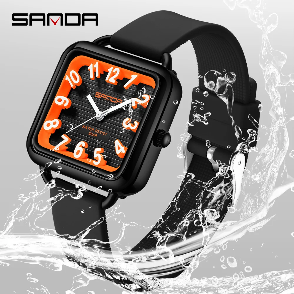 SANDA 3269 Fashion Quartz Watch Girl And Boy 5ATM Waterproof Rectangle Light Trend Student Young Men's Quartz Watch