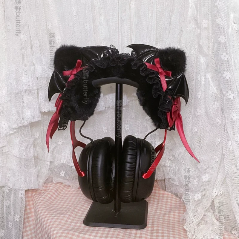 Pink White Devil Meow Head Mounted Headphone Case Customization Cute Headphone Storage Rack Desktop Display Stand Accessories view 5