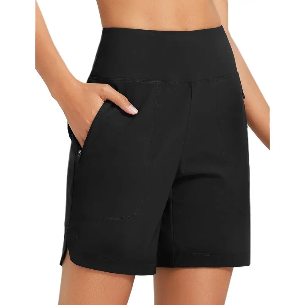 

High-Waisted Quick-Dry Women's Swim Board Shorts with Pockets
