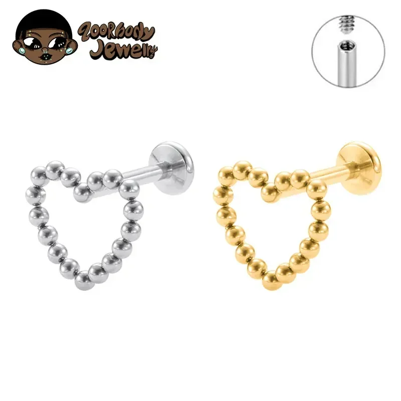 ASTM F136 Titanium 16G Heart Shaped Labret Studs Monroe Piercing Lip Helix Cartilage Tragus Piercing Body Jewelry Wholesale