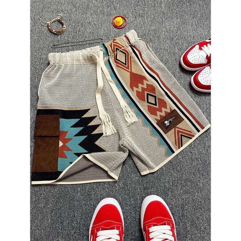 

Большие размеры 300-мешочек в этническом стиле, цветные пляжные брюки для мужчин и женщин, новые летние свободные брюки средней длины пять четвертей, повседневные удобные