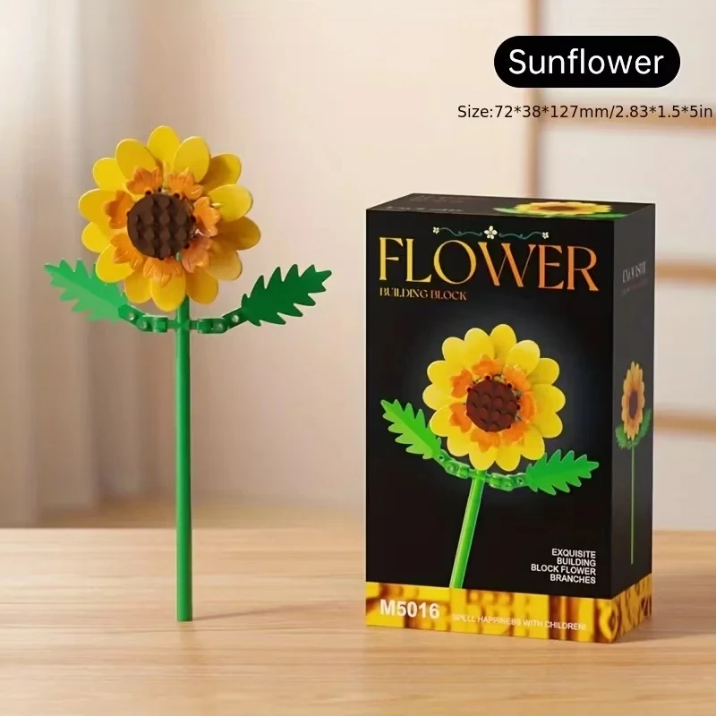 Juego de bloques de construcción con forma de flor, kit de decoración floral DIY, adecuado para decoración de escritorio y accesorios de habitación – una idea de regalo perfecta