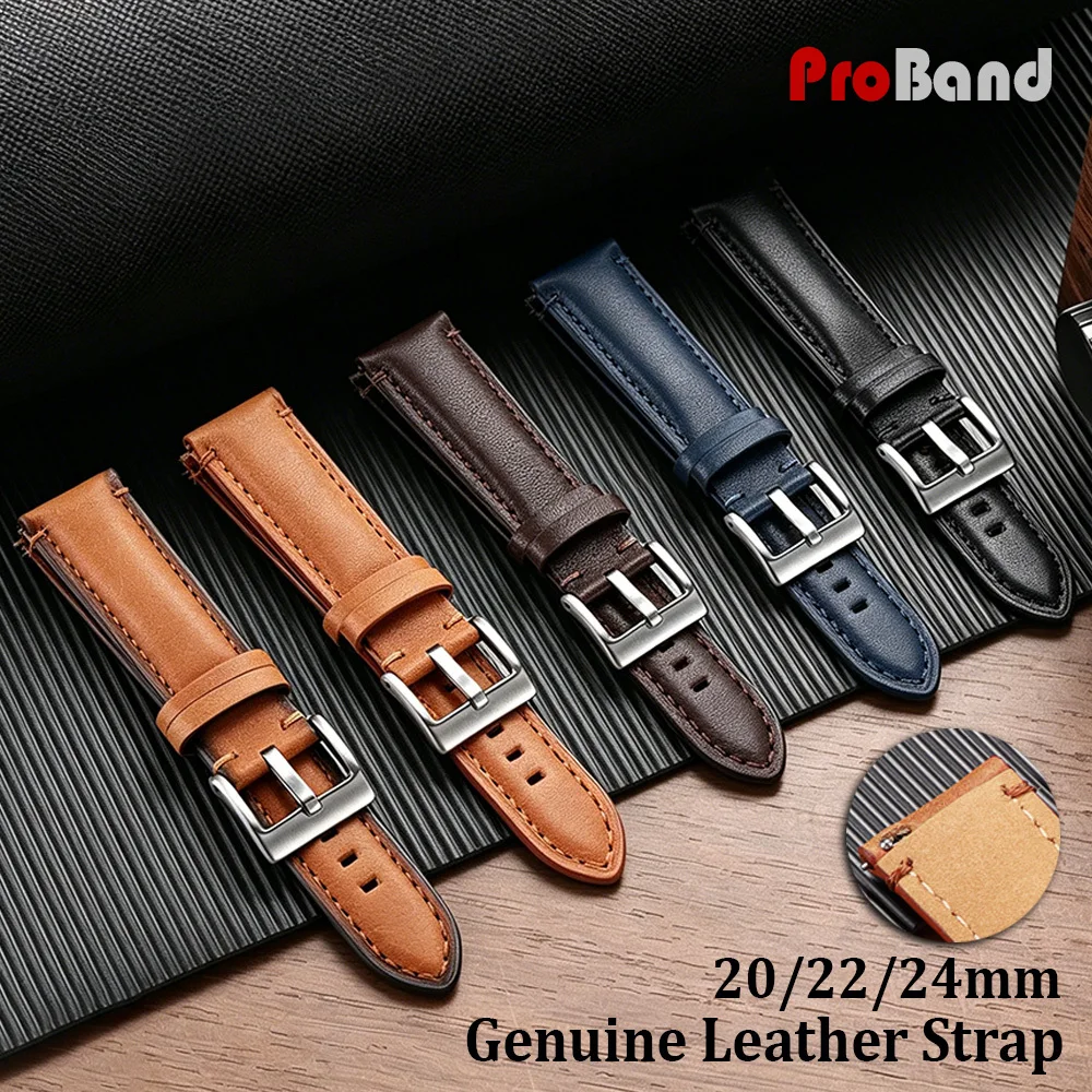 

20mm 22mm 24mm Watchband Cowhide Strap Men Women Belts for Seiko Vintage Quick Release Bracelet for Samsung Galaxy Watch 7/6/5/4