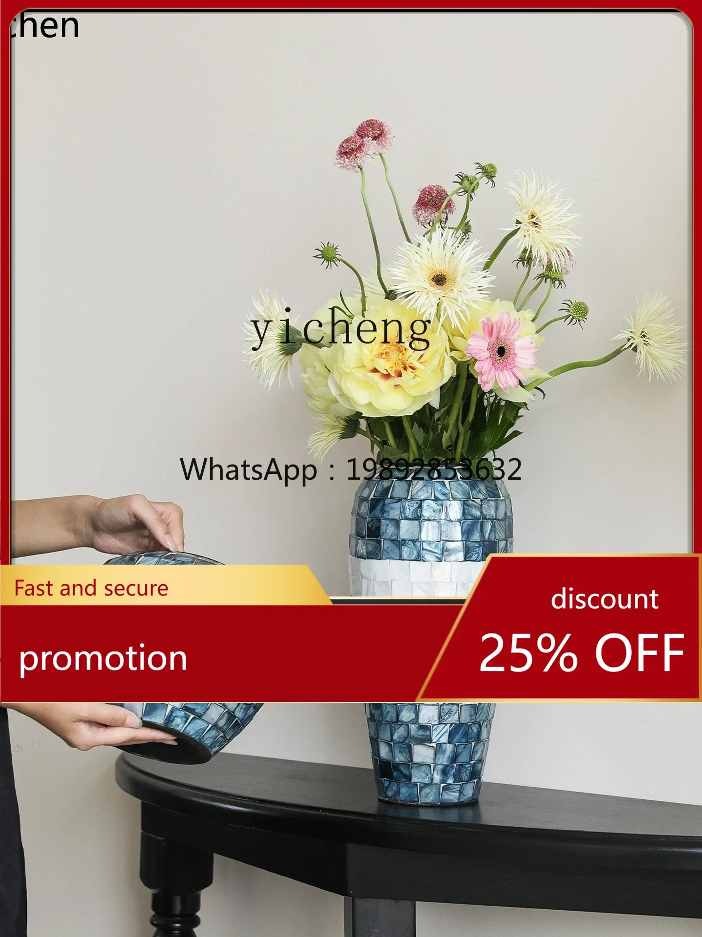 

YFY can hold water blue painted shell vase ornament hydroponic vase