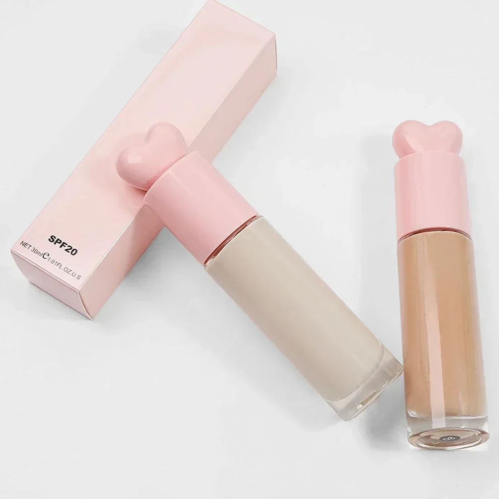 Logotipo personalizado base líquida marca própria corretivo hidratante high end pressionando loção maquiagem atacado pacote de amor rosa