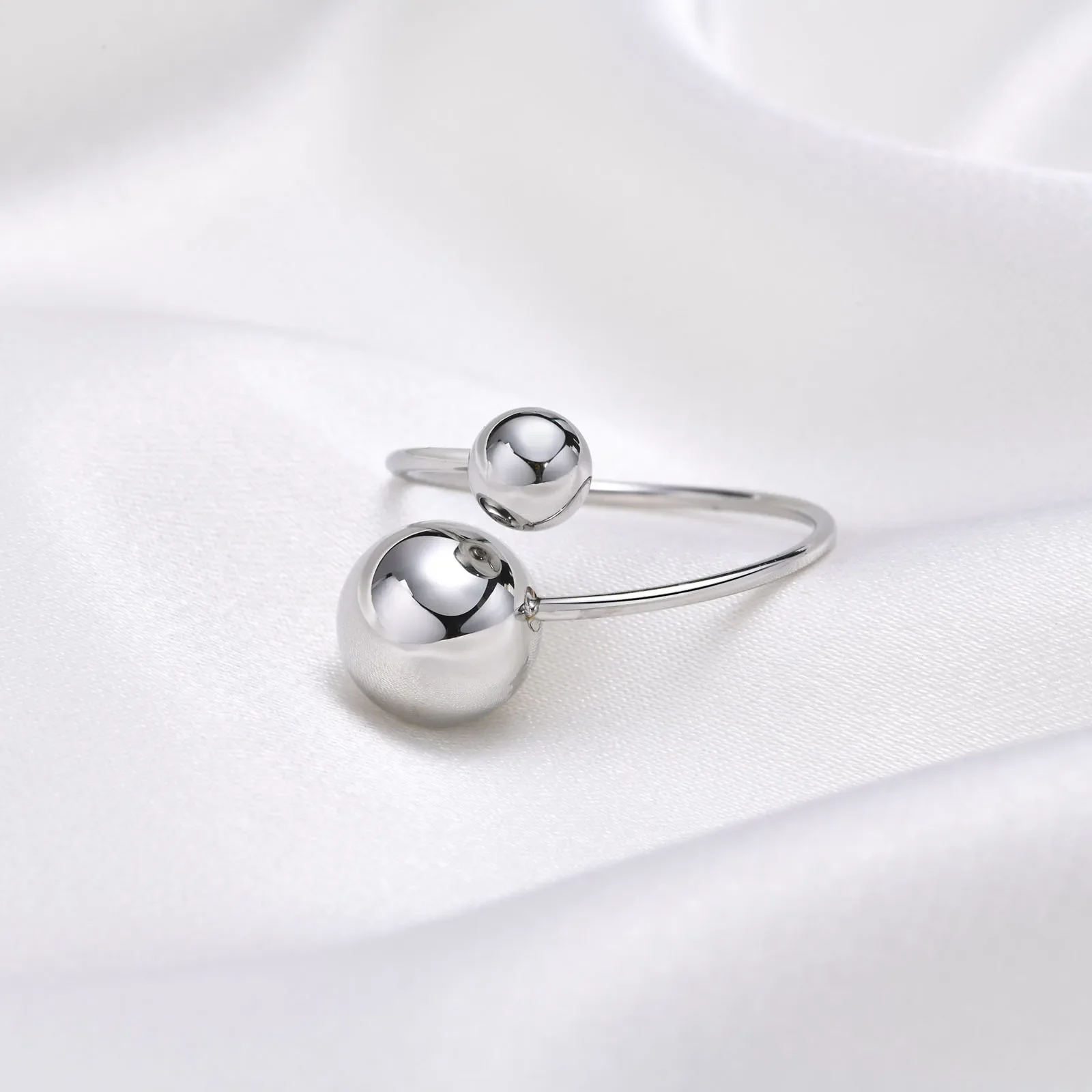 Anillo No Fade Stainless Steel Double Ball Adjustable Open Spheres Wrap Around Ring For Women Asymmetrical Jewelry Accessory