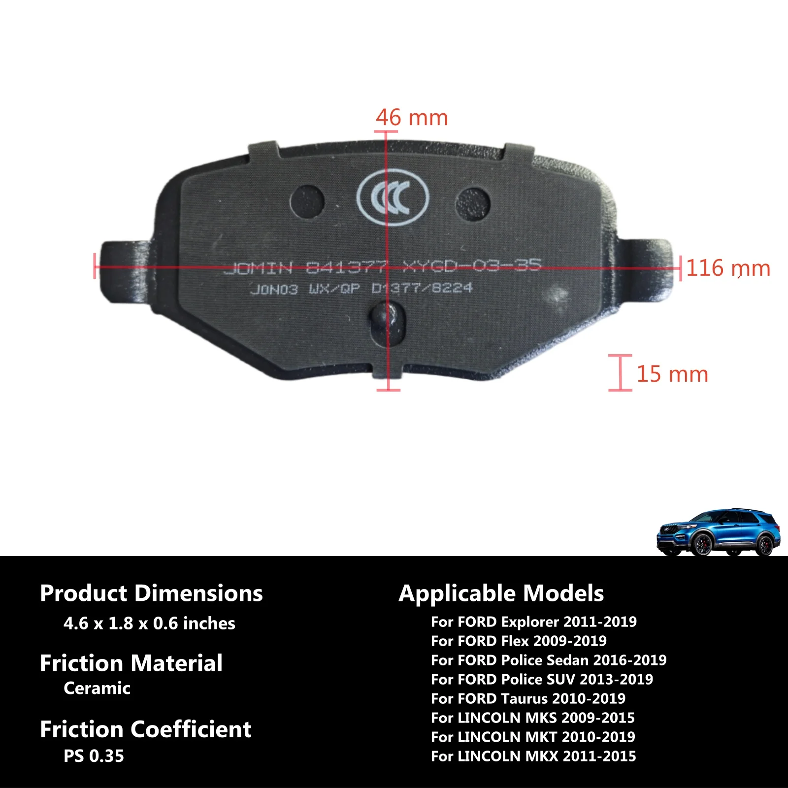 

Rear Ceramic Brake Pad Set For FORD Explorer Flex Police Sedan Police SUV Taurus For LINCOLN MKS MKT MKX