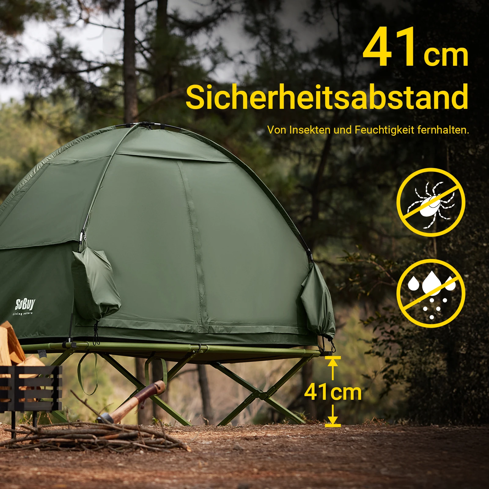 SoBuy OGS32-II Campingzelt Einzelzelt mit Lampenhaken und Schuhaufbewahrungstaschen 2in1-Zelt 1 Person praktische 193x160x86cm – Detail 7