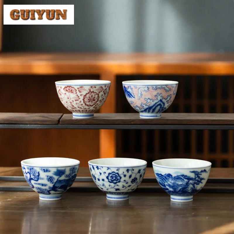 90 مللي ريترو الأزرق والأبيض فنجان الشاي اليدوية وعاء الشاي مجموعة من أكواب الشاي تذوق رائحة كوب تشازان ماستر أكواب الشاي الديكور