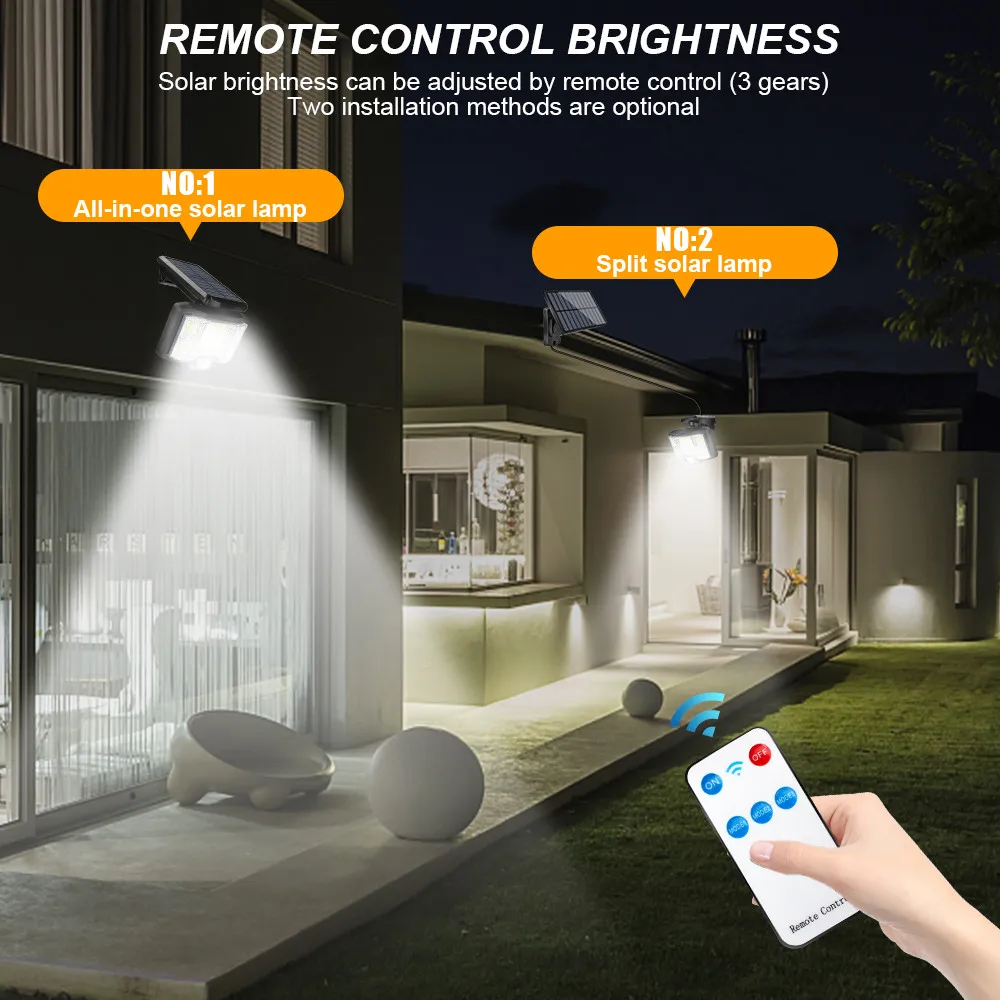 Solar LED Lights Outdoor Motion Sensor Split Solar Lamp With Remote Waterproof Garage Patio Garden 168 COB Solar Wall Light