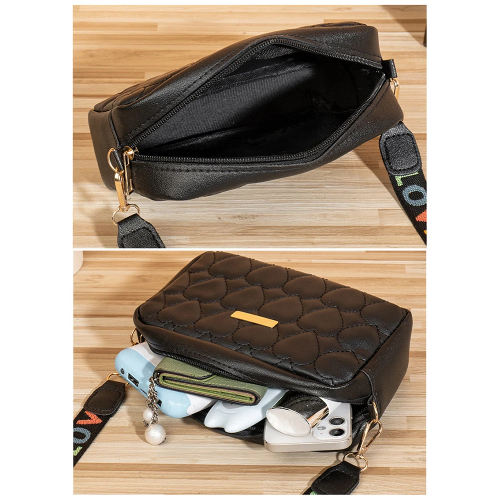 Dames Hart Rooster Borduurwerk Cameratas Kleine Messenger Bag Mode Dames Schouder Crossbody Tassen Mobiele Telefoon Tas