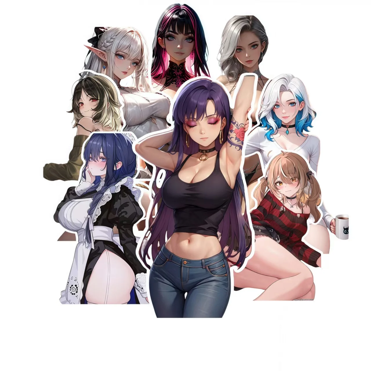 60PCS Anime Girl Stickers Sexy Waifu Vinyl Decals For Men Graffiti DIY Laptop Phone Car Bike Skate board Guitar Toys Water Cup