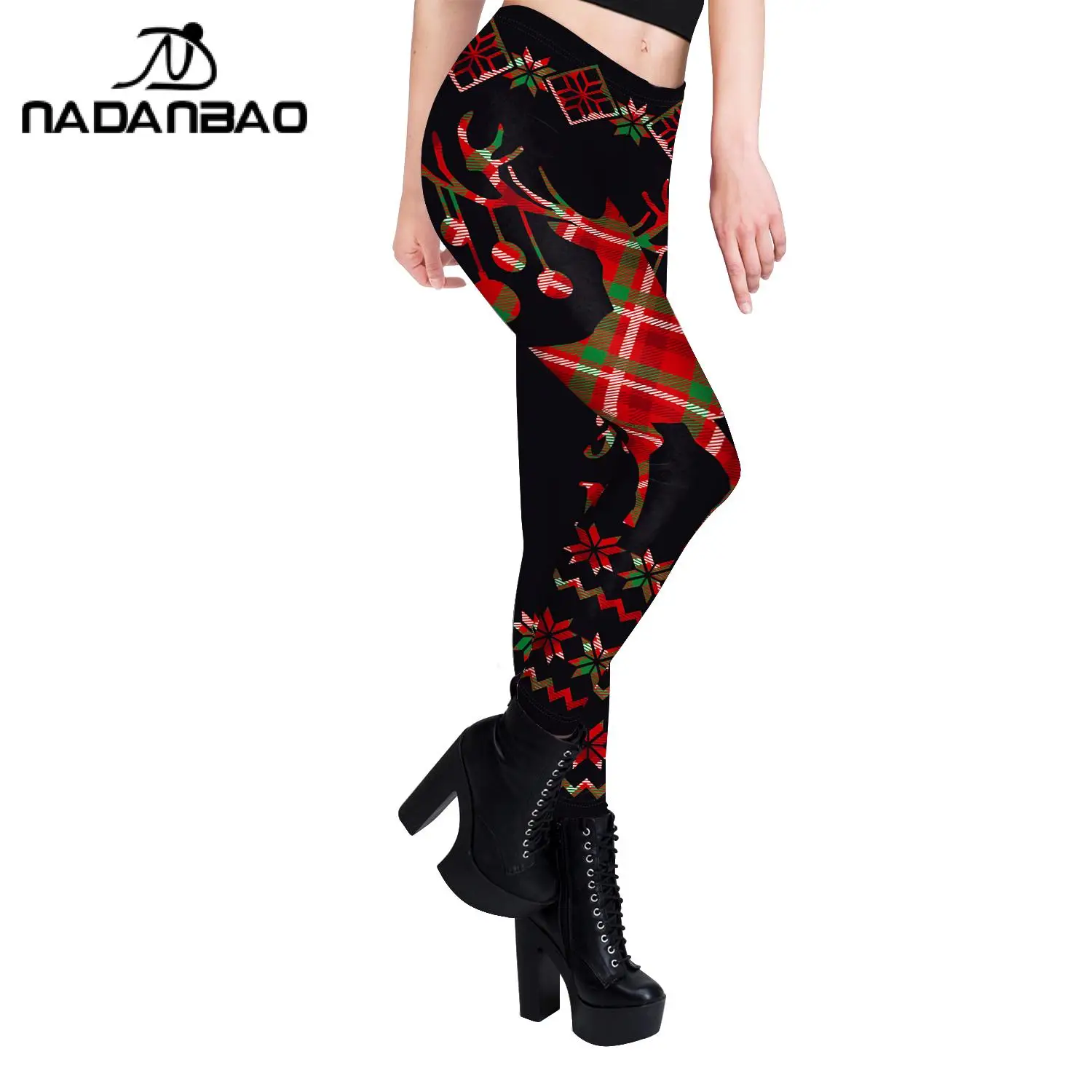 Nadanbao-mallas deportivas con estampado 3D de alce de Navidad para mujer, pantalones ajustados sexys de cintura alta, pantalones cepillados