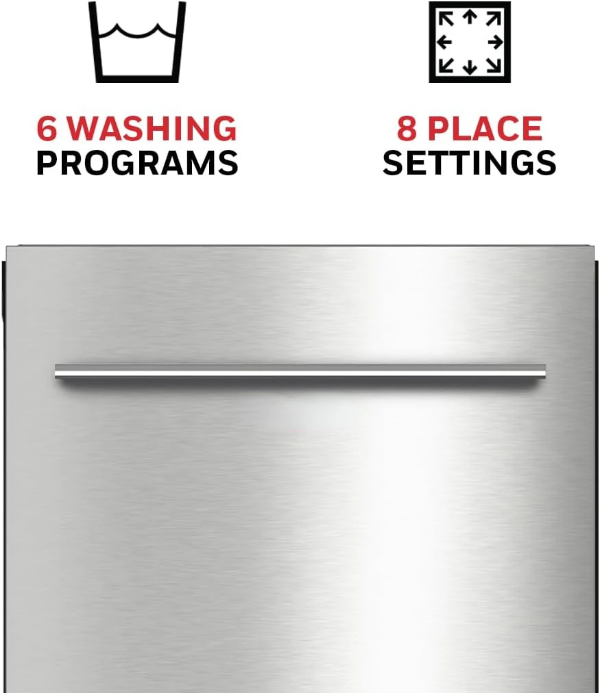 18 Inch Dishwasher with 8 Place settings, 6 Washing Programs, Stainless Steel Tub, UL/Energy Star- Stainless Steel