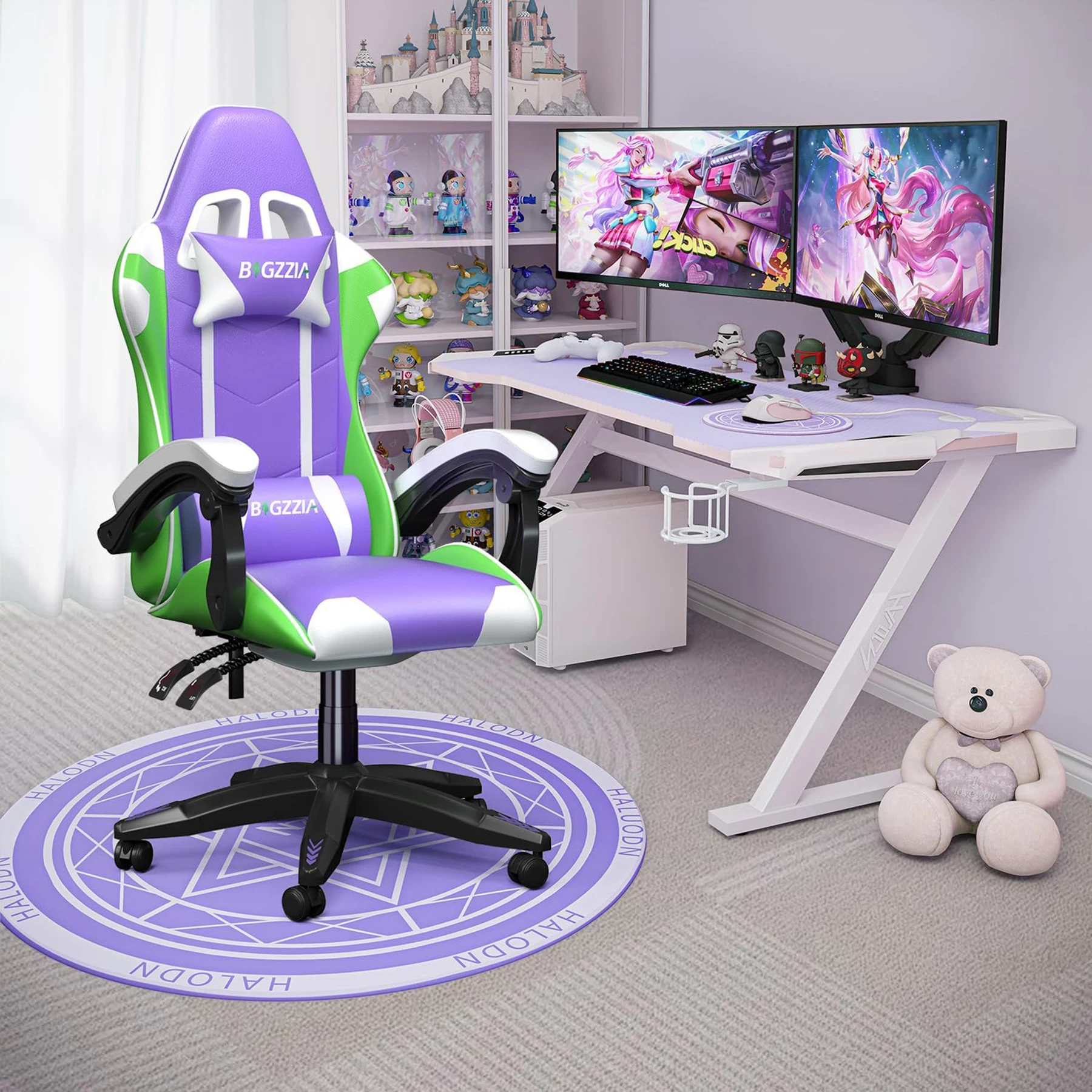 bigzzia Gaming Chair, Ergonomic Computer Chair, Office Chair High Back Leather Desk Chair with Headrest and Lumbar Support