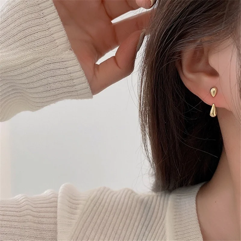 2022 Korean Fashion Women Metal Double Balls Stud Earrings Gold Color Round Back Hanging Earrings Jewelry