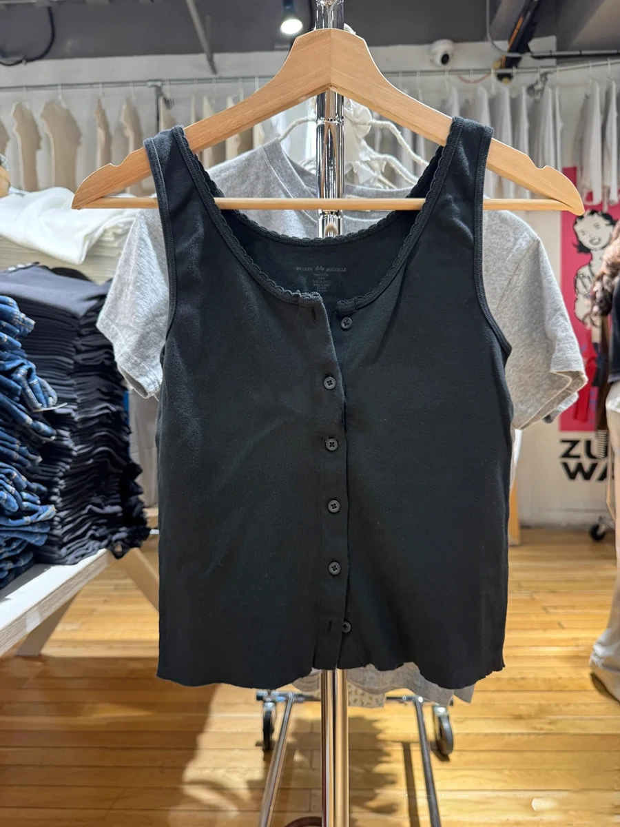 

Lace Trim Black Slim Crop Top Woman Summer Single Breasted U Collar Cotton Vest Female Vintage Casual Solid Simple Tank Tops New