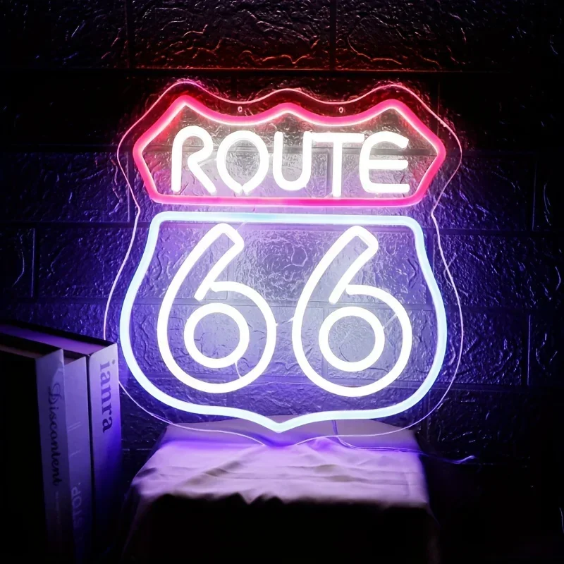 Route 66 Neon Sign Historic US High Way,LED Sign for Bedroom Wall Decor Blue Neon Light Game Room Wall Sign Party Light Club