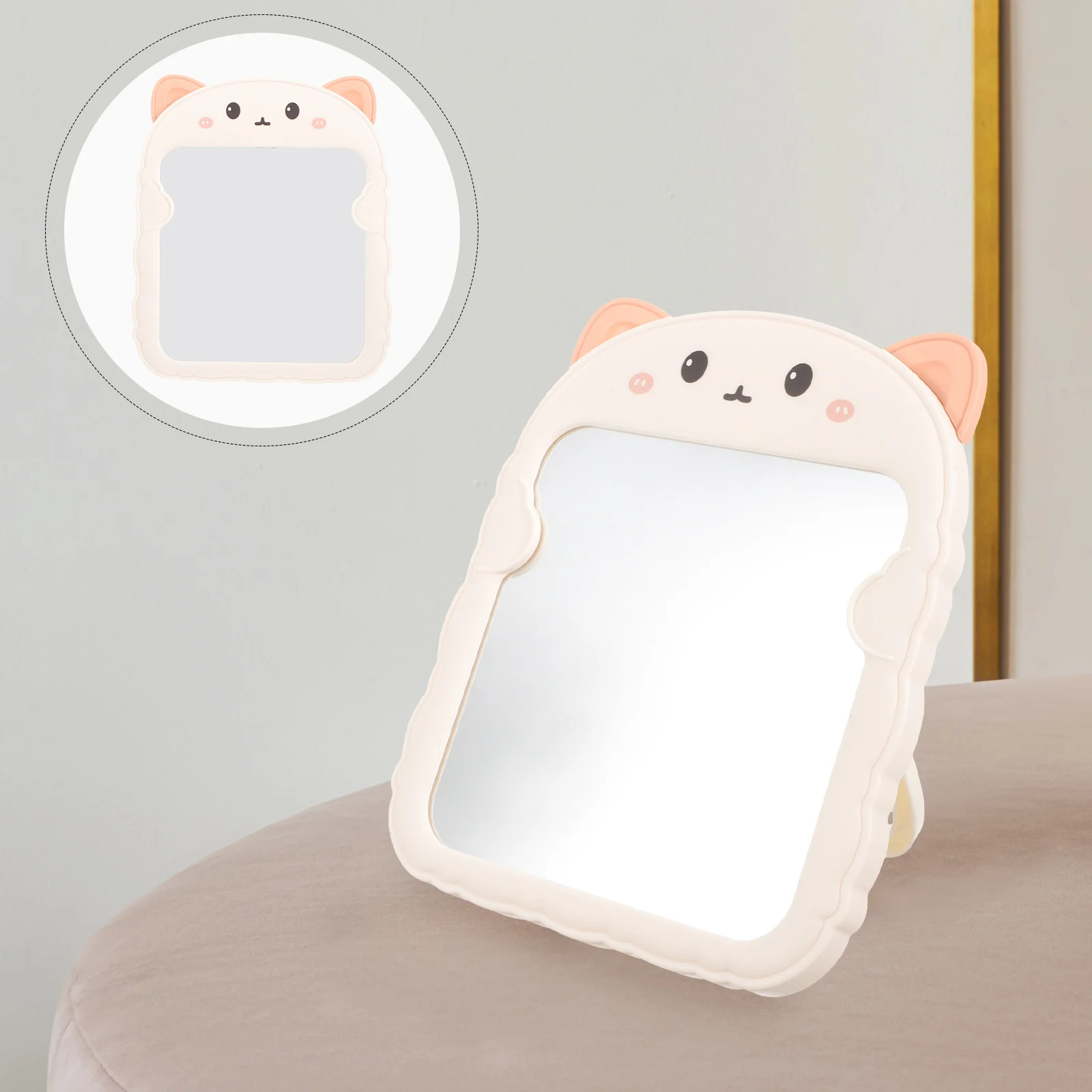 Opvouwbare make-upspiegel Cat Ear Desktop Stand Draagbare reismake-upspiegel Opvouwbare make-upkast Handspiegels