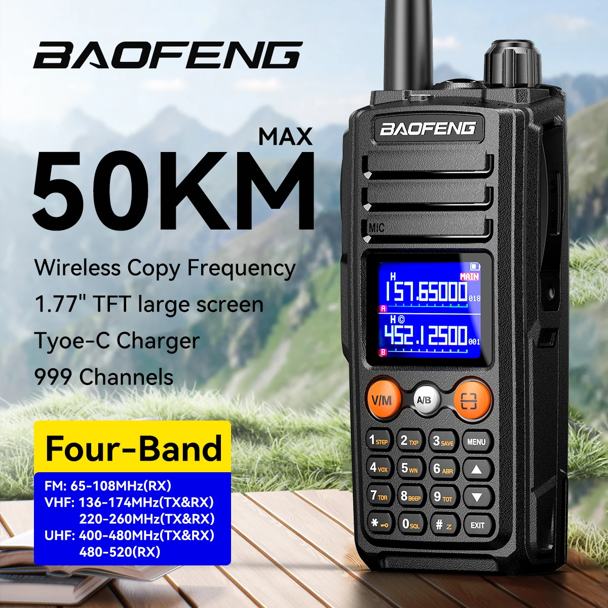 Baofeng UV-27 Walkie Talkie Portable High Power FM Radio UV27 Type-C Charger NOAA 999 Channel Two Way CB Radio Long Range DTMF