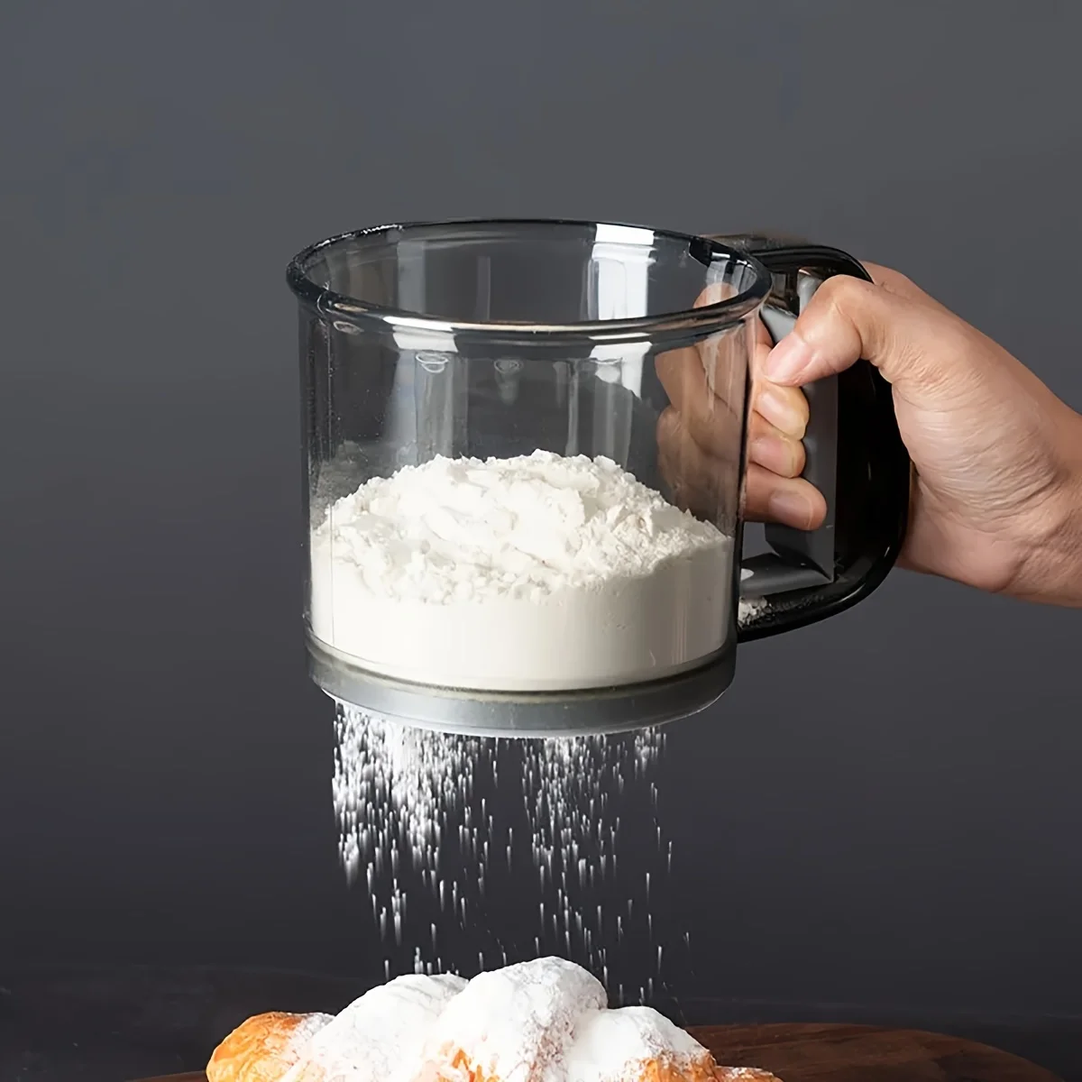 Tamiz de harina semiautomático de mano, filtro de doble piso, tamiz especial para hornear, filtro ultrafino de cocina, taza de malla