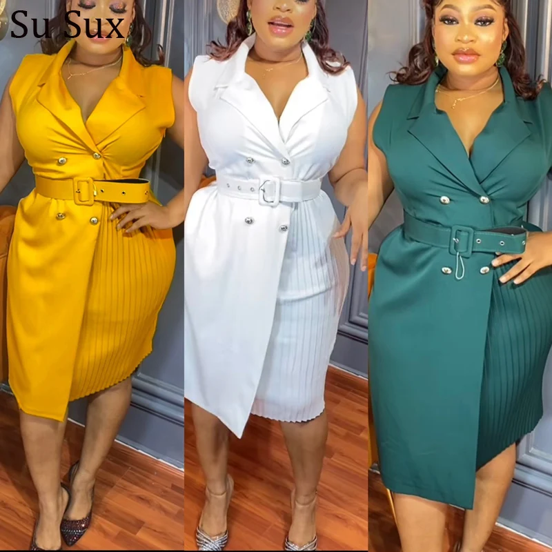 

African Clothes For Women Elegant Sleeveless Blazer Pleated Patchwork African Dress Robe Femme 2024 Summer Clothing