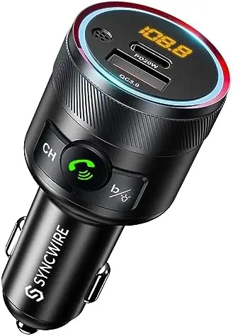 

Syncwire Bluetooth 5.4 FM Transmitter for Car – 38W Dual USB, Hands-Free Calling, Bass Sound, MP3 Player