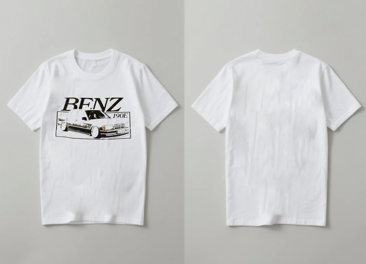 2025 جديد عصري بنز 190E طباعة السيارة قصيرة الأكمام تي شيرت عادية للجنسين
