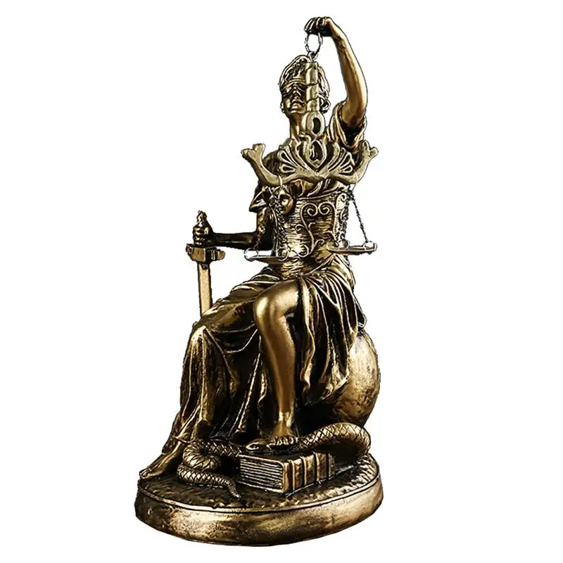 Statue de dame de justice assise ennemi, figurine de loi en résine, décoration d'intérieur, statue d'avocat pour bureau, étagère, salon
