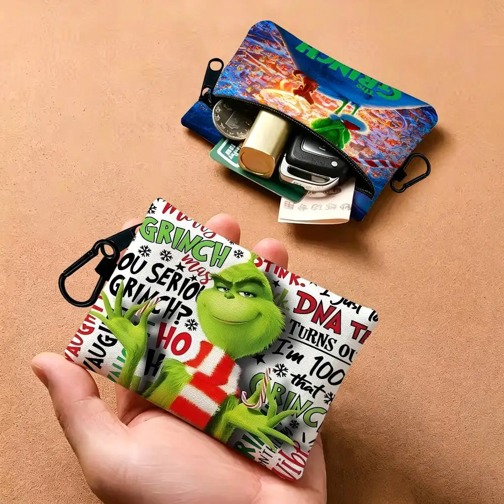 Cartoon THE G-GRINCHS Oxford Fabric Mini Coin Wallet Smooth Zipper Hanging Design Multi-use Small Storage Bag For Travel