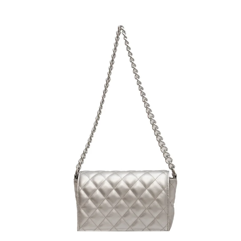 Bolso de hombro con cadena de celosía de diamante para mujer, bolso de hombro con textura de PU, Color sólido, estilo Retro informal, combina con todo, nuevo diseño de moda, 2023