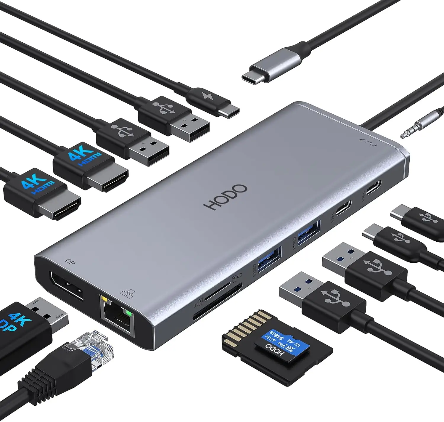 

Док-станция 14 в 1 USB-C с двумя 4K HDMI, DisplayPort, Ethernet, 6 USB-портами, зарядкой PD и устройством чтения карт