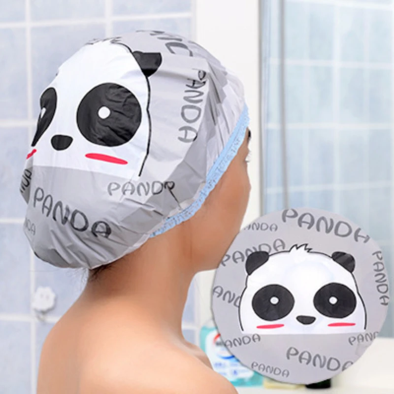 Panda Bathroom Shower Caps Waterproof Thicken Bathing Cap Bands Fashion Wave Point Bath Hat Women Hair Salon Bathing Accessories