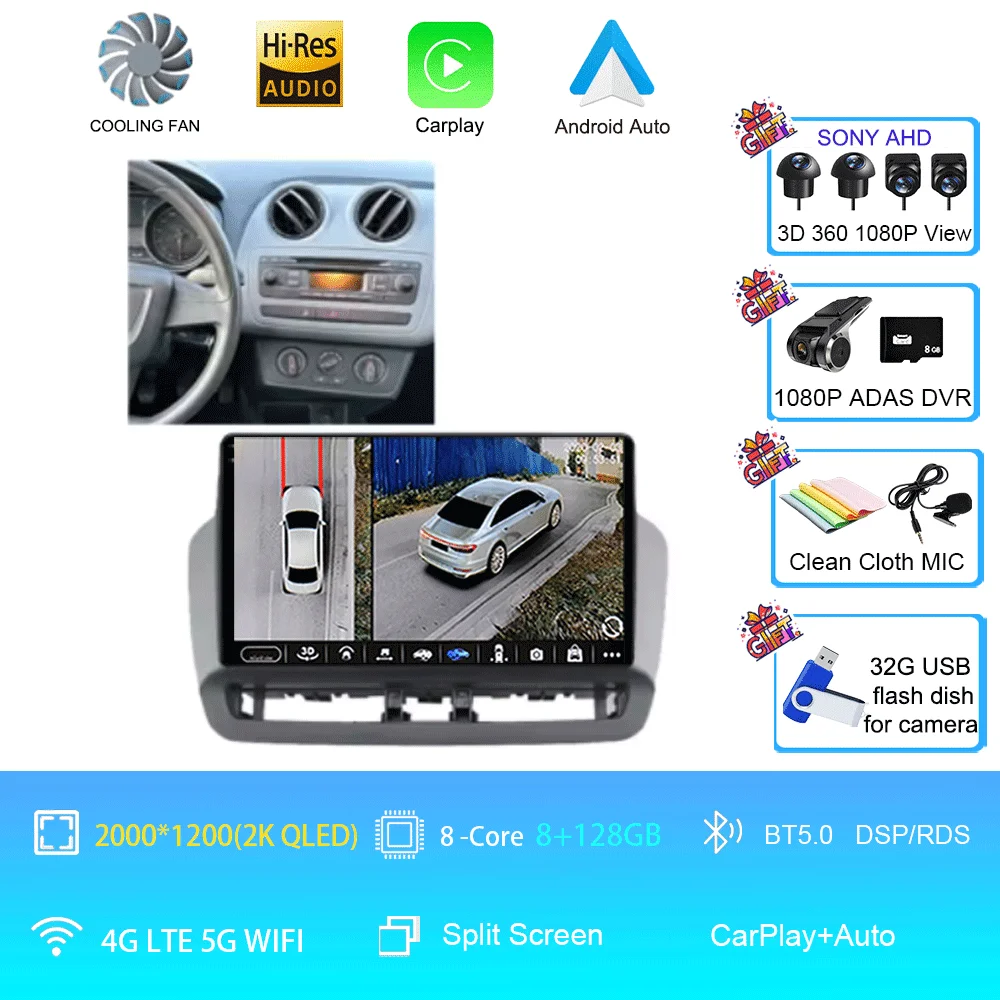 Android 16 QLED touchscreen autoradio voor Seat Ibiza 2012-2015, 12GB+256GB, multimediaspeler, 5G WIFI, BT, GPS navigatie