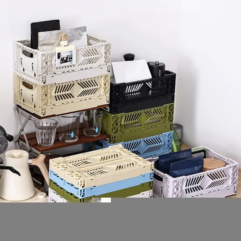 Crate Storage Organizer 5L Foldable Stacking Container Basket Storage Bins Large Heavy Duty Utility Crate With Handles For Milk