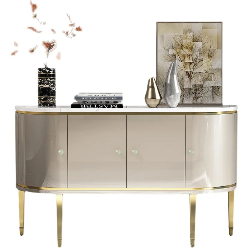 

The entrance door of the simple modern light luxury cabinet is facing the Italian semi-arc decorative cabinet that integrates th