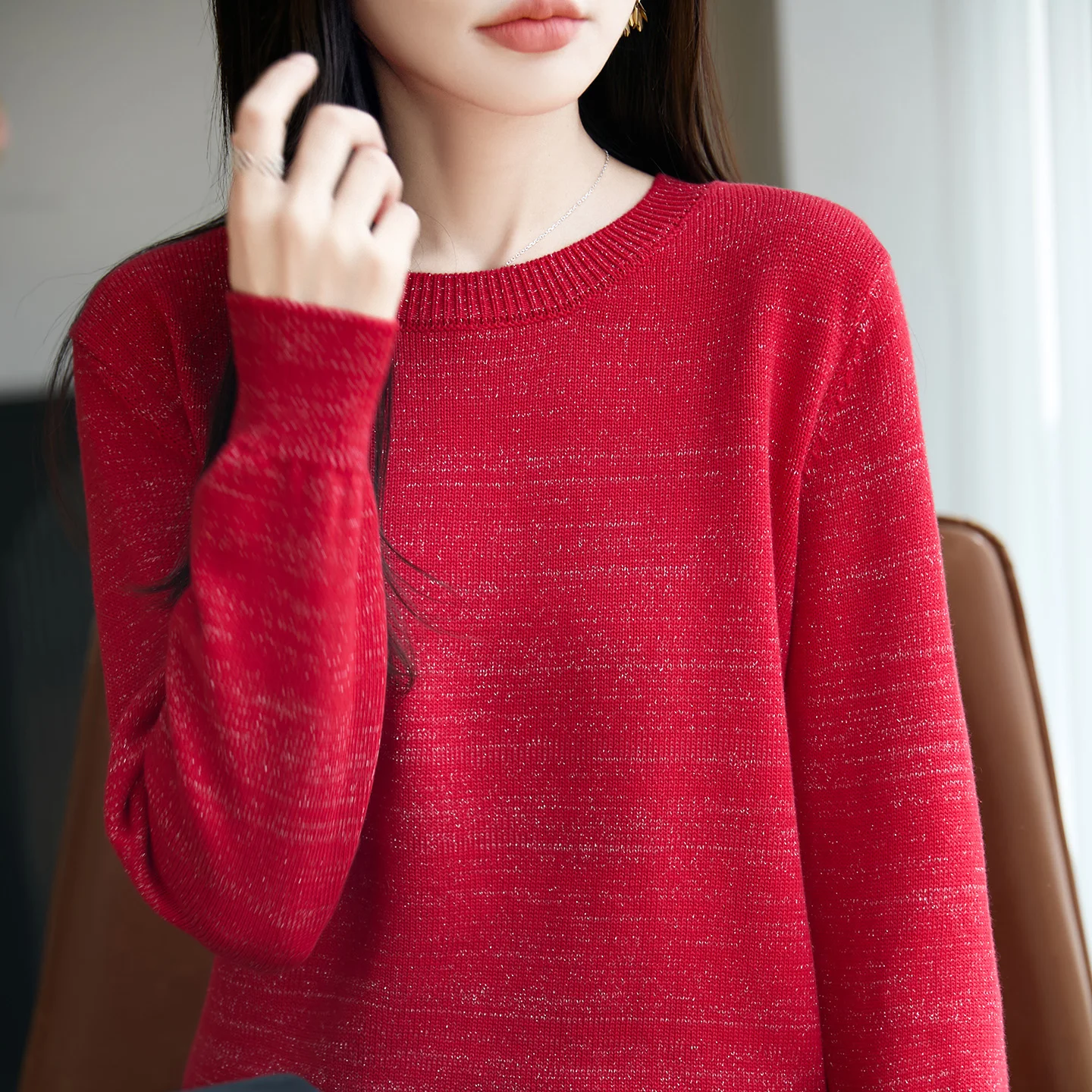 

Осень и зима, новый свитер из 100% хлопка, женский повседневный вязаный пуловер с круглым вырезом, модный свободный хит продаж, женский топ