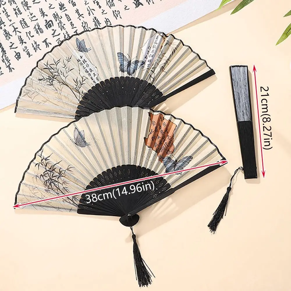 Elegant Retro Folding Butterfly Fan Portable Bamboo Handheld Fan Chinese Style with Tassels Dancing Fan For Wedding Party