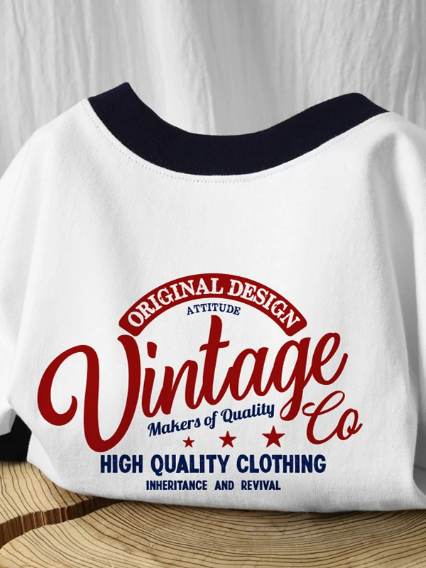 Season-Defying Cotton Short-Sleeve T-Shirt Contrast Color Men's Summer Top Streetwear Style round Neck Print Casual Outerwear