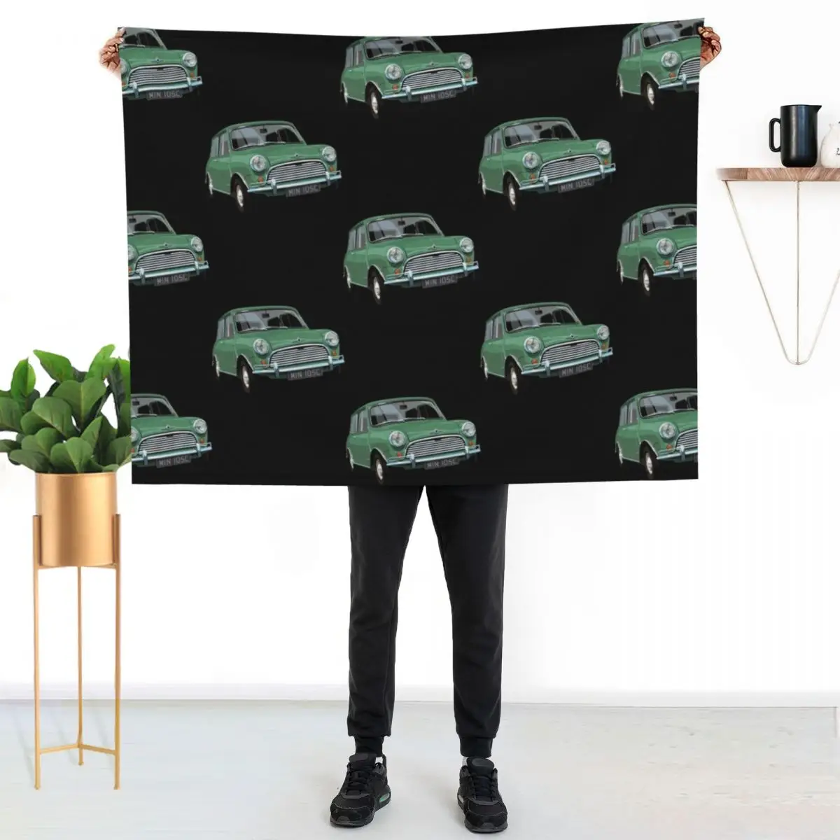 green mini cooper Throw Blanket Faux Fur Soft Warm Blanket for Bed