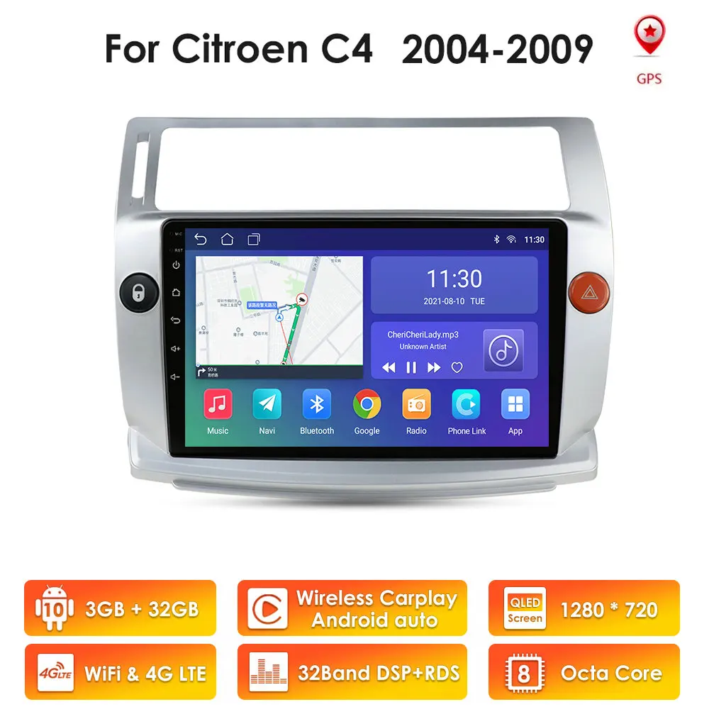 

Android 10 4G 64G 2Din Auto Radio Voor Citroen C4 C-Triomphe C-Quatre 2004-2009 Multimedia Video Stereo Head Unit Stuurwiel