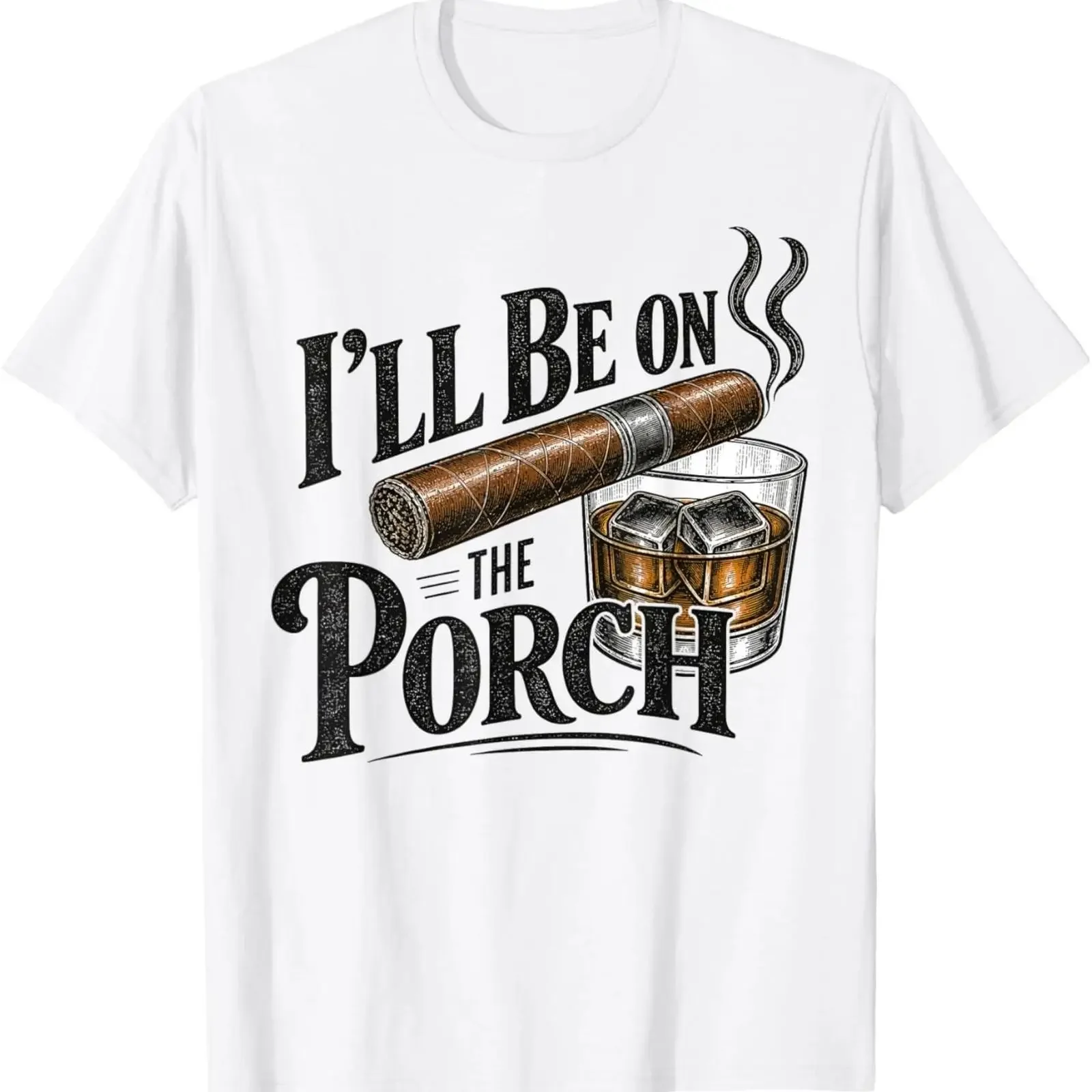I'll Be On The Porch Bourbon and Cigar T Shirt vintage Washed Stylish Versatile homme Stretched streetwear Soft Slightly