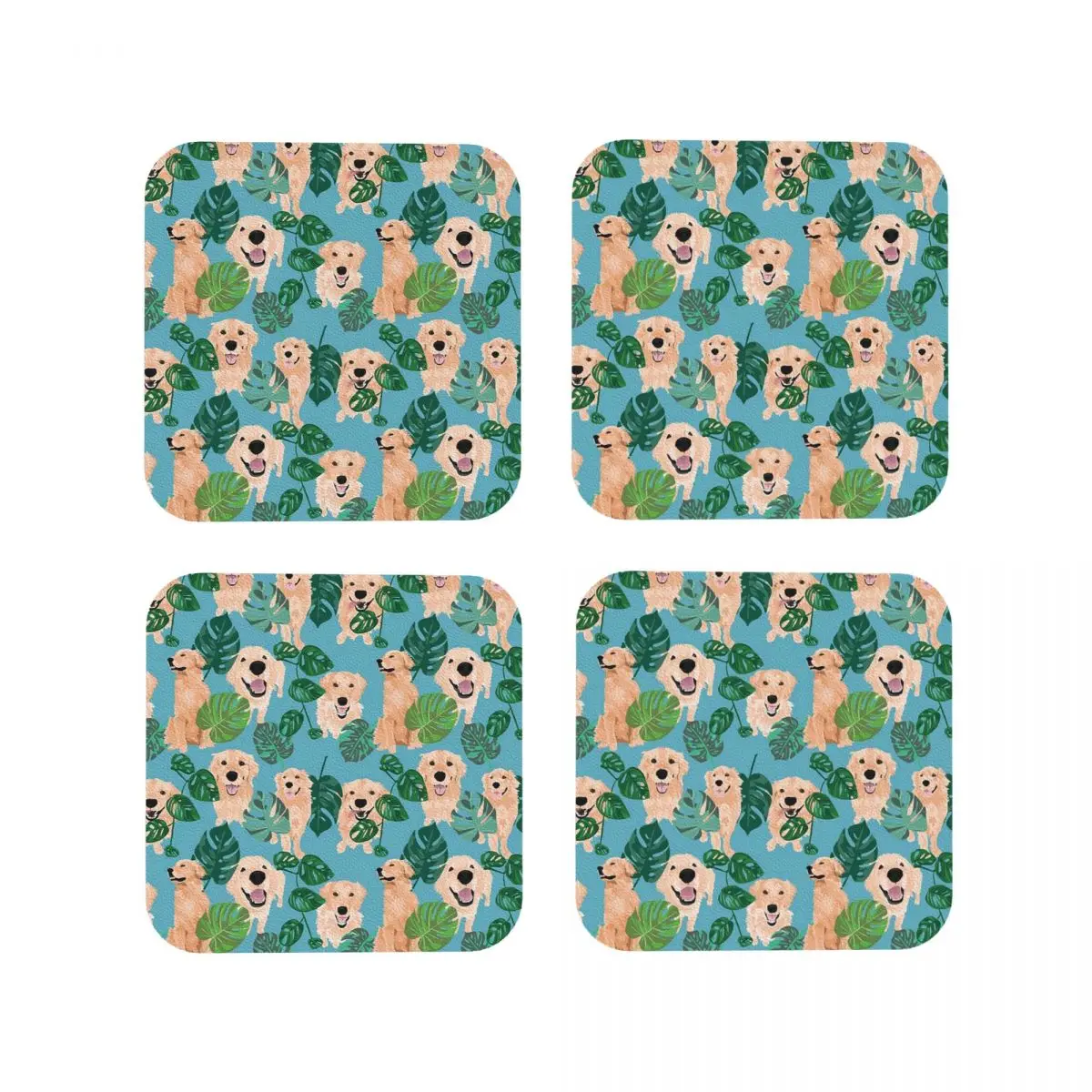 Golden Labrador Retriever Dog Tropical Coasters Coffee Mats Mug Cup Placemats Tableware Pads for Home Kitchen Dining Bar
